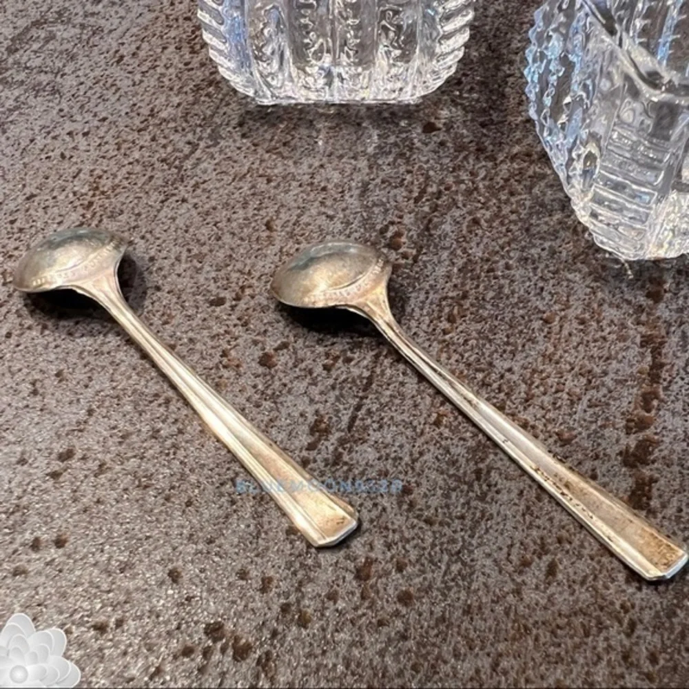 WESTMORLAND Set of 2 Salt Dips / Cellars & Sterling Silver Spoons Art Deco EVC